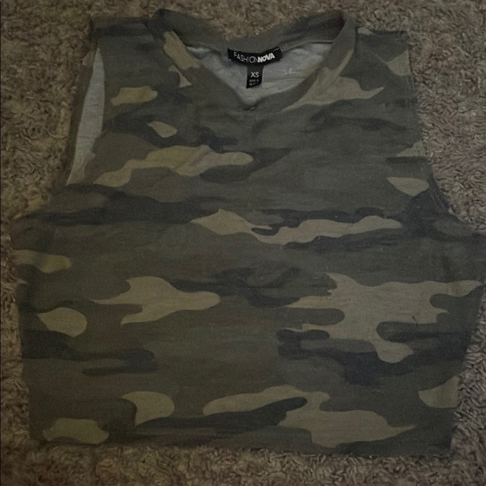 Fashion Nova Green Brown Sleeveless Crop Muscle Tee
